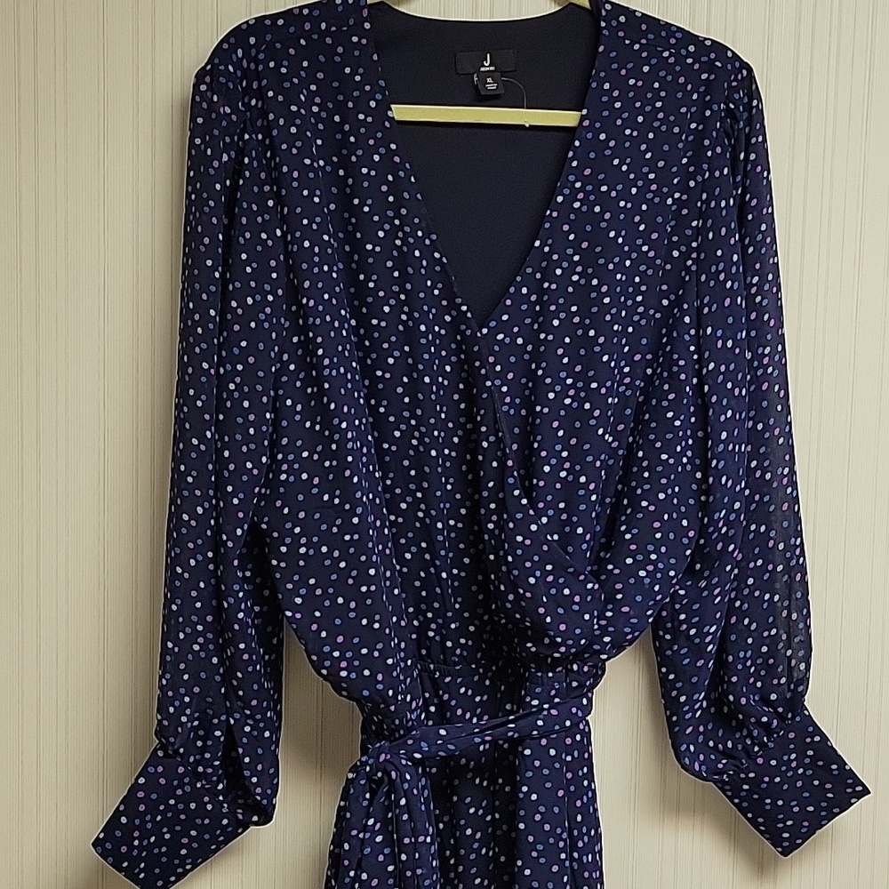 J Jason Wu Navy & White Polka Dot Dress XL Office Career Business Sheer Lined - Picture 4 of 8